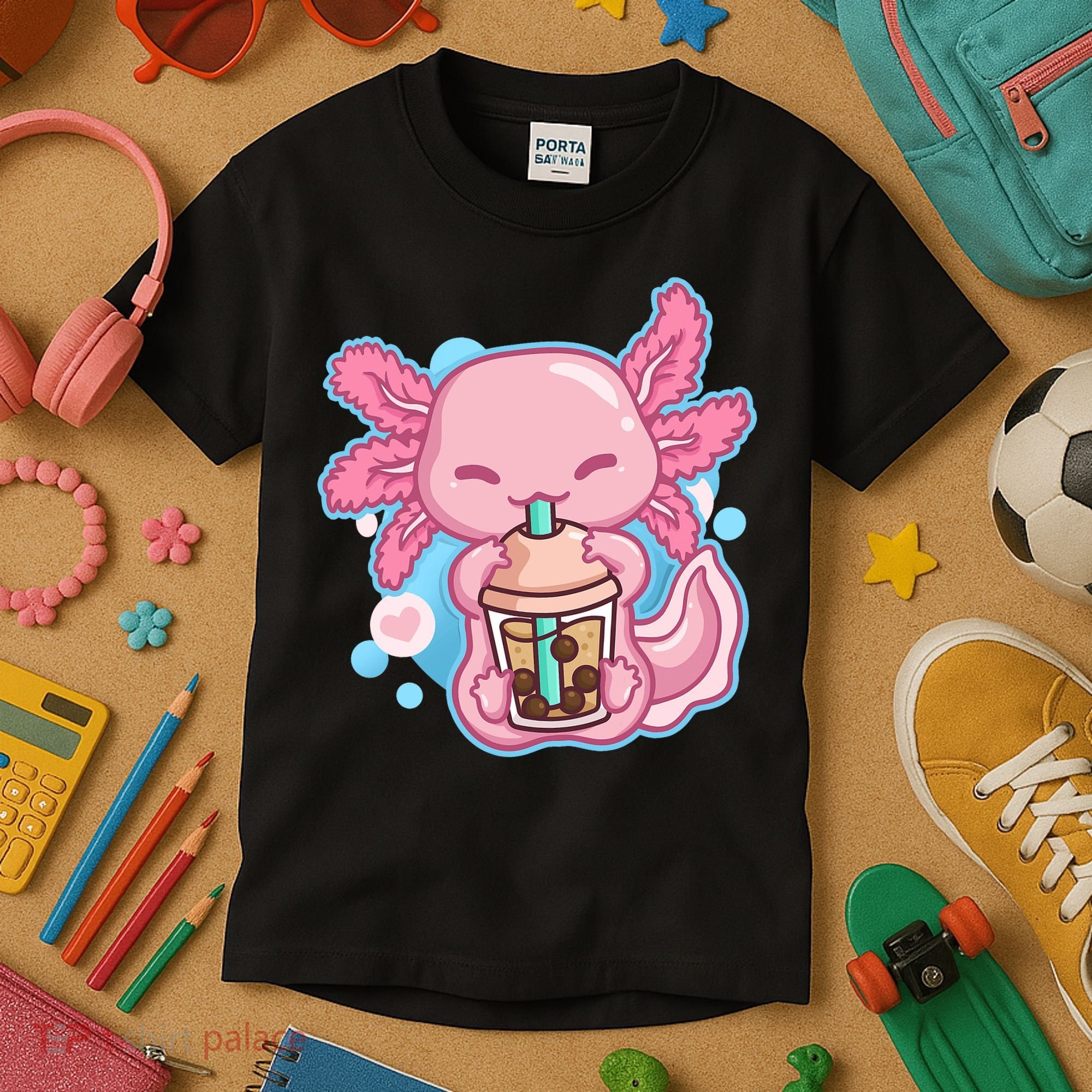 Boba Tea Bubble Tea Milk Tea Anime Axolotl  Kids T-Shirt