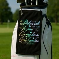 Blessed To Be Called Mom Grandma And Great Grandma Floral Golf Towel thumb 2