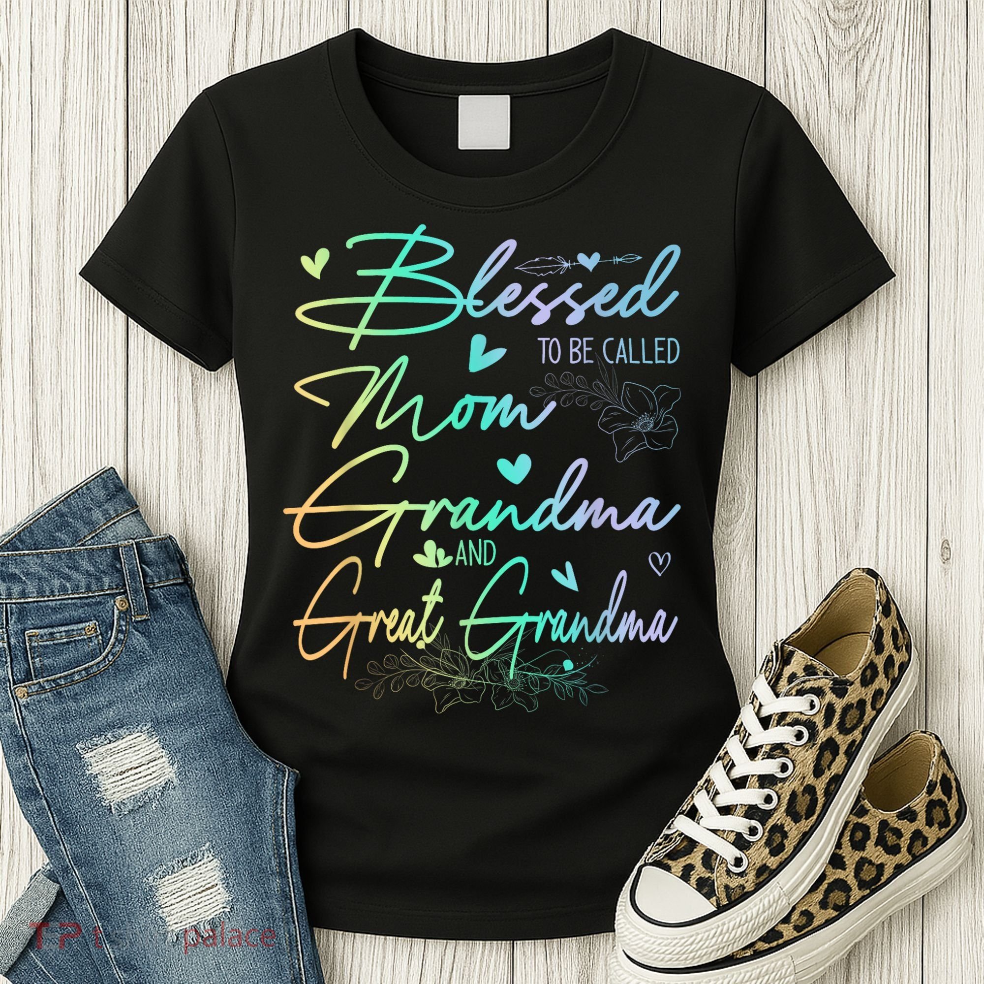 Blessed To Be Called Mom Grandma And Great Grandma Floral Women's T-Shirt