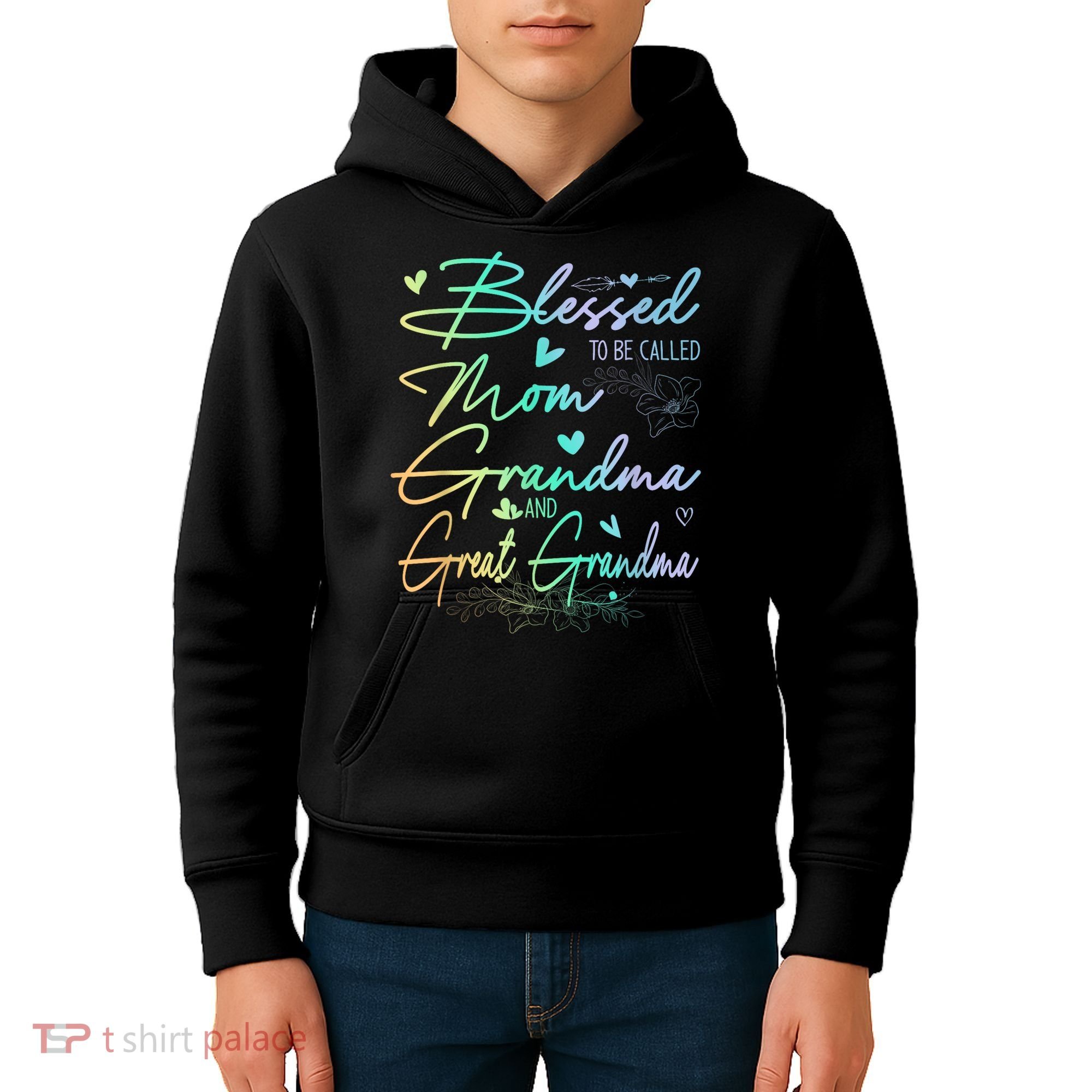 Blessed To Be Called Mom Grandma And Great Grandma Floral Kids Hoodie