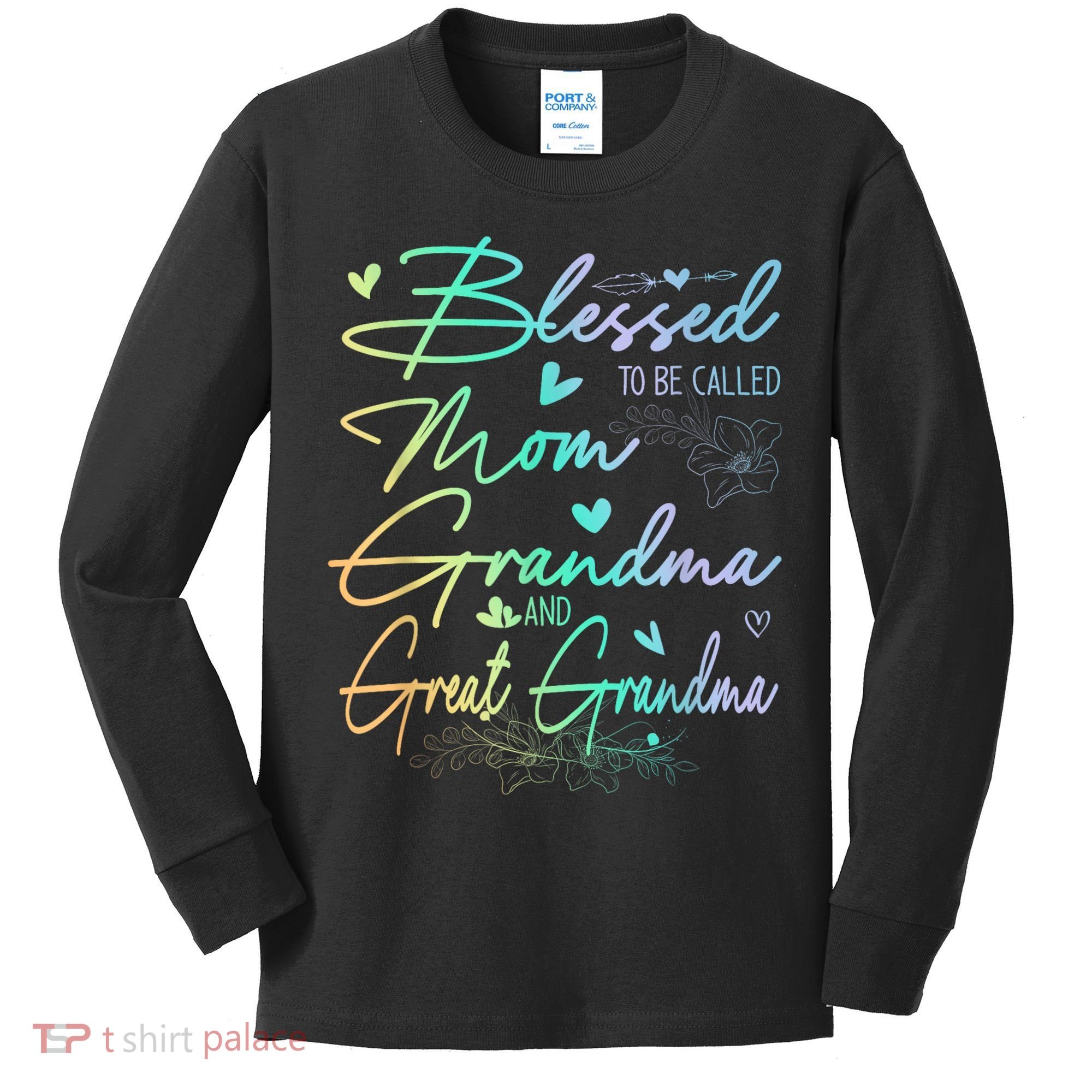Blessed To Be Called Mom Grandma And Great Grandma Floral Kids Long Sleeve Shirt