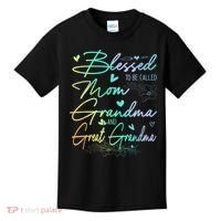 Blessed To Be Called Mom Grandma And Great Grandma Floral Kids T-Shirt thumb 0