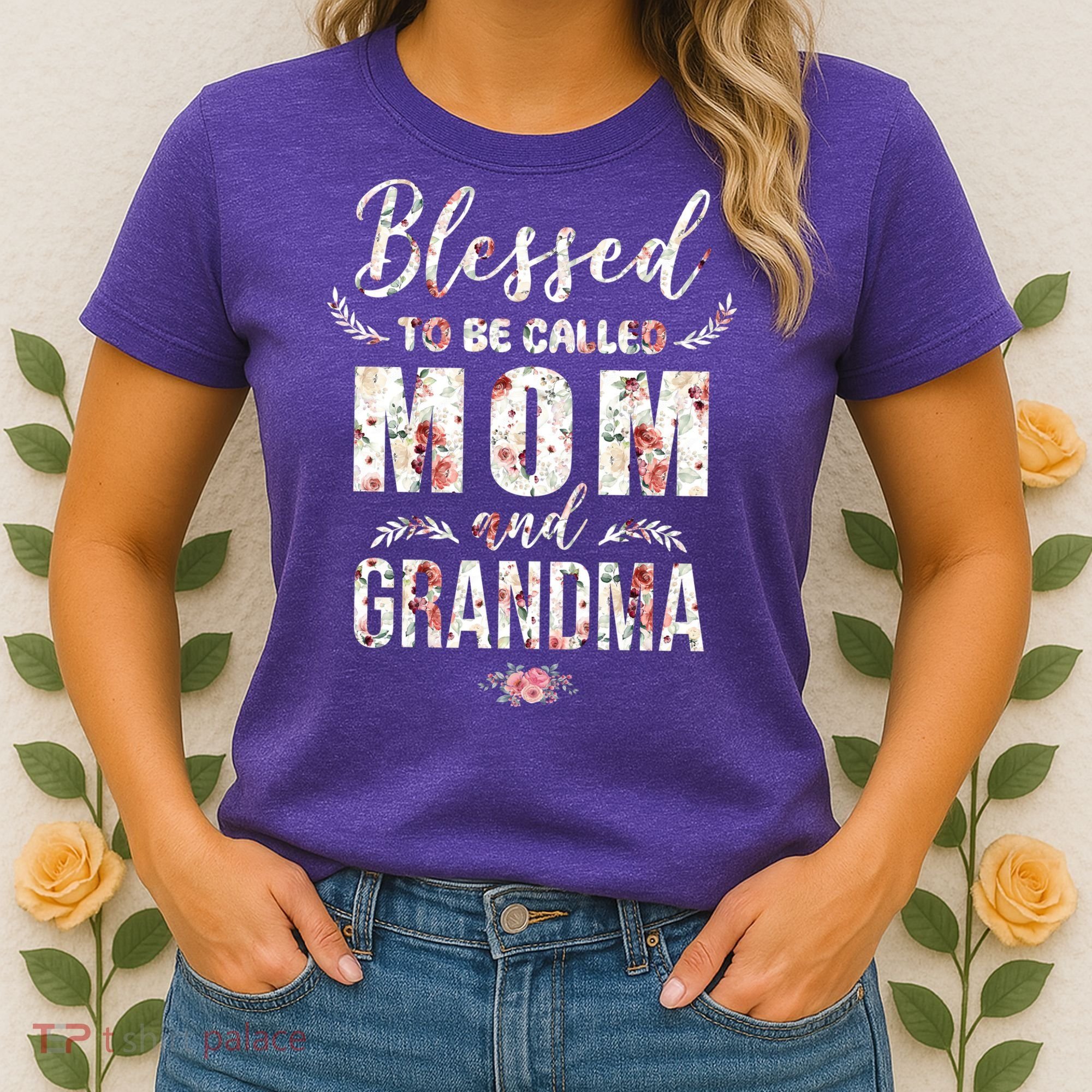 Blessed To Be Called Mom And Grandma Floral Women's T-Shirt