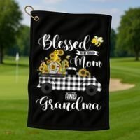 Blessed To Be Called Mom And Grandma Sunflower Gnome Golf Towel thumb 1