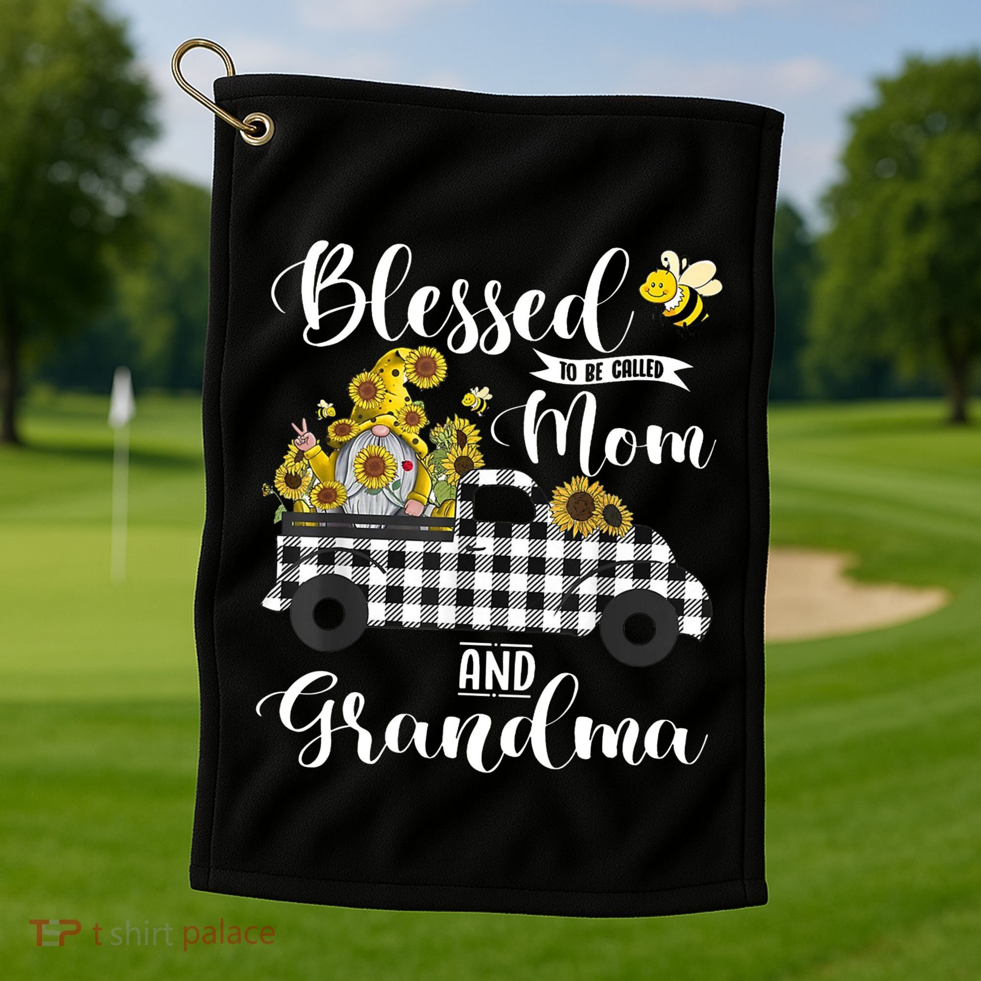 Blessed To Be Called Mom And Grandma Sunflower Gnome Golf Towel