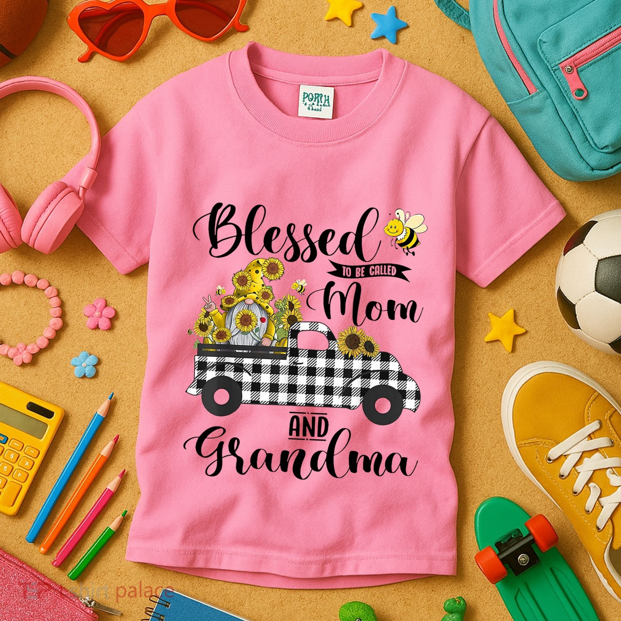 Blessed To Be Called Mom And Grandma Sunflower Gnome Kids T-Shirt
