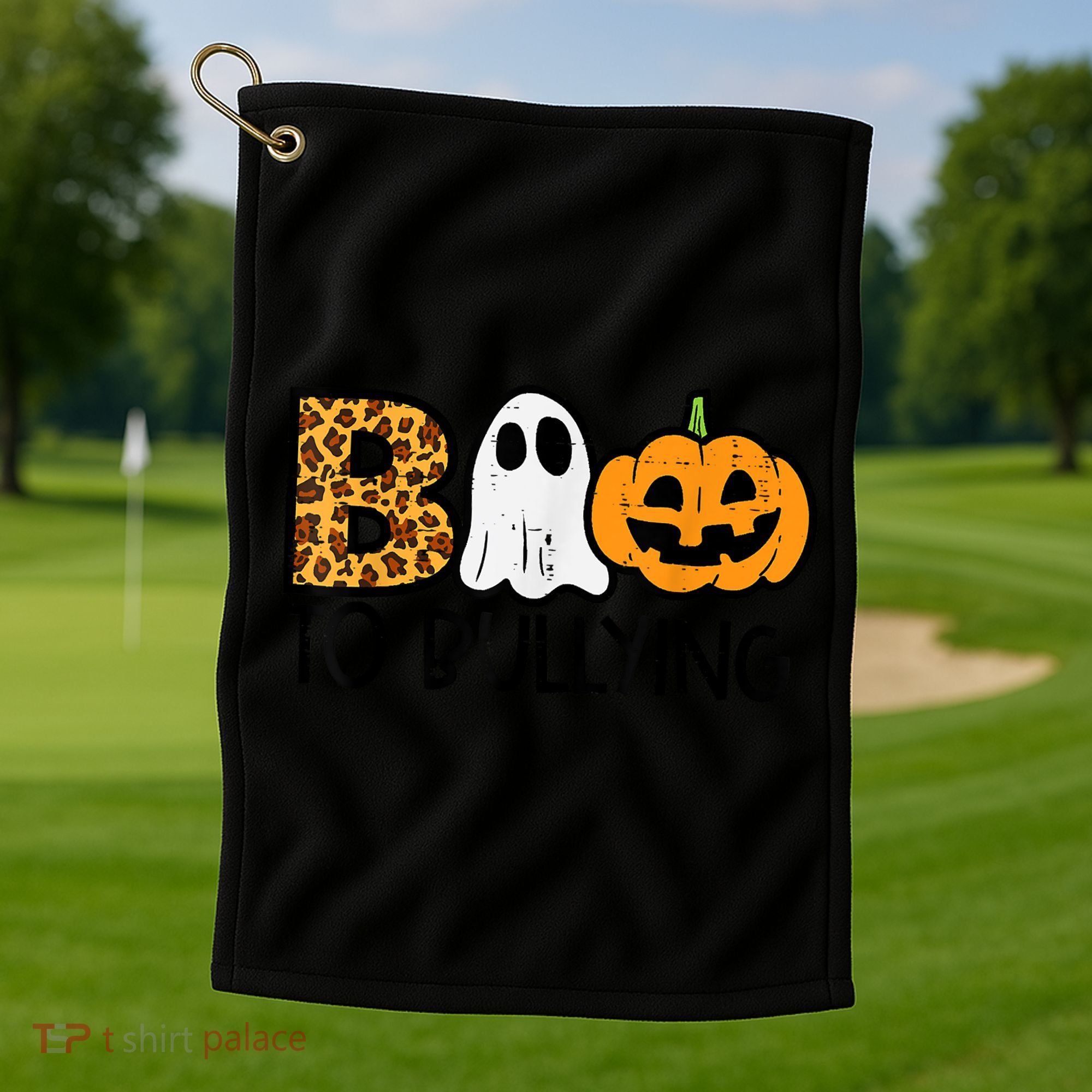 Boo To Bullying Ghost Pumpkin Orange Anti Bully Unity Day Golf Towel