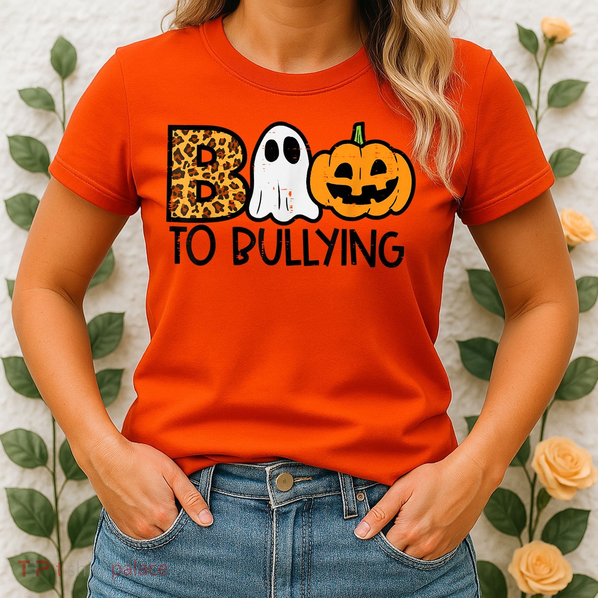 Boo To Bullying Ghost Pumpkin Orange Anti Bully Unity Day Women's T-Shirt