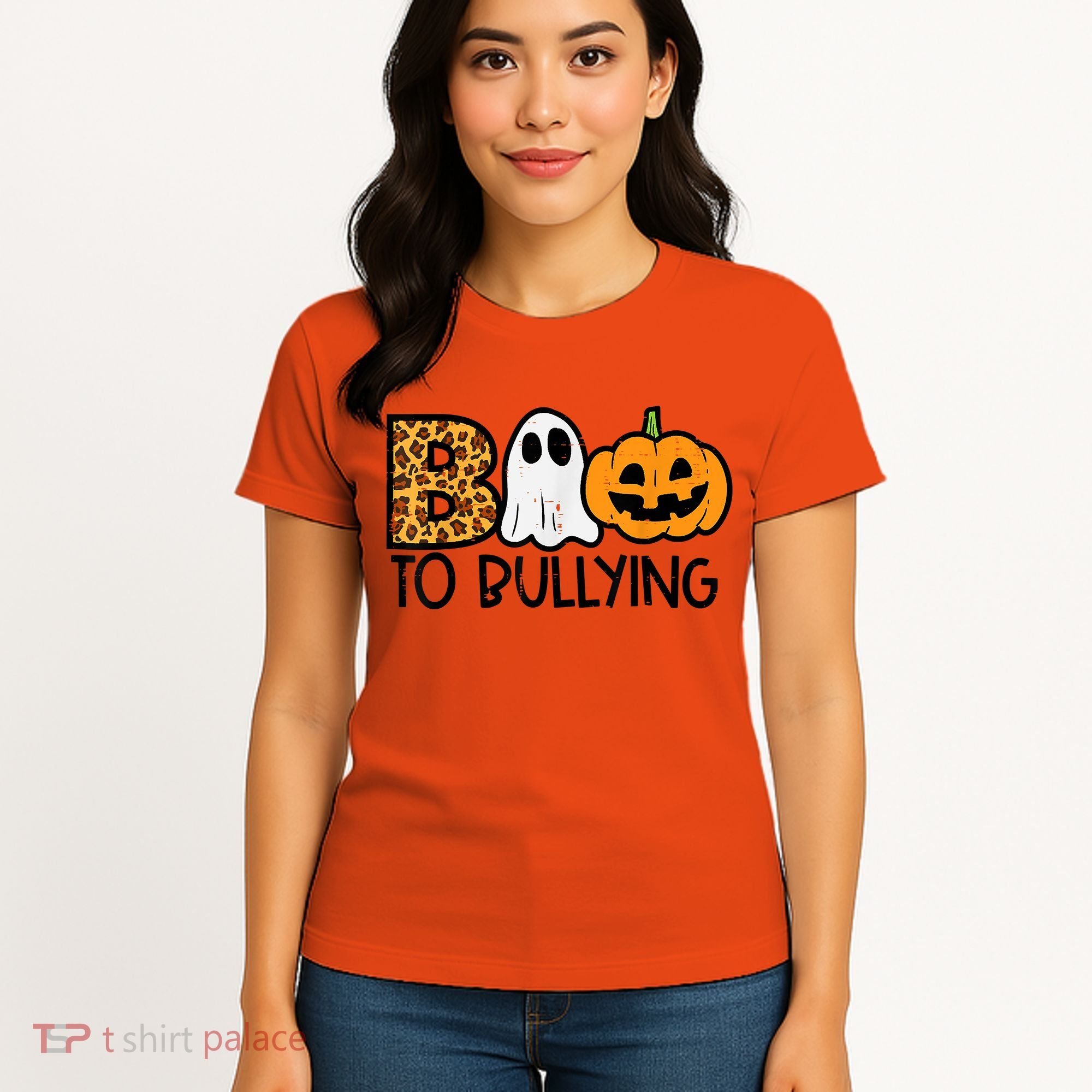 Boo To Bullying Ghost Pumpkin Orange Anti Bully Unity Day Women's T-Shirt