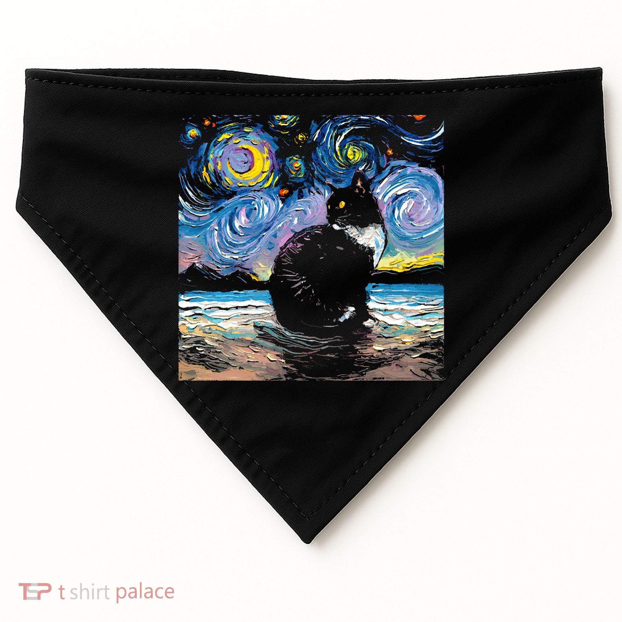Black Tuxedo Cat Night 2 USA-Made Doggie Bandana