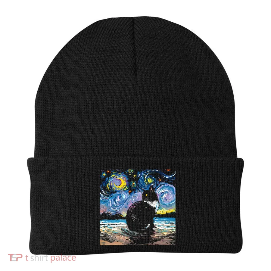 Black Tuxedo Cat Night 2 Beanie
