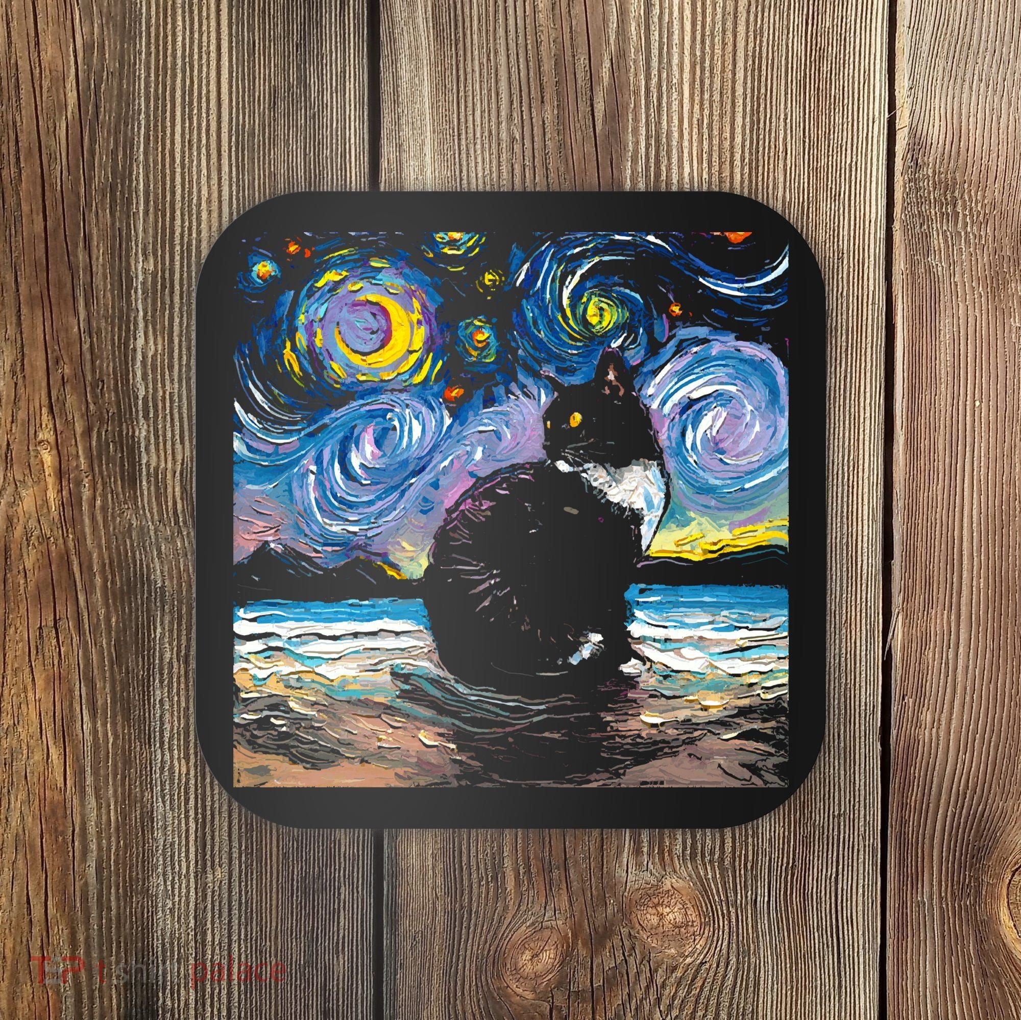 Black Tuxedo Cat Night 2 Coaster