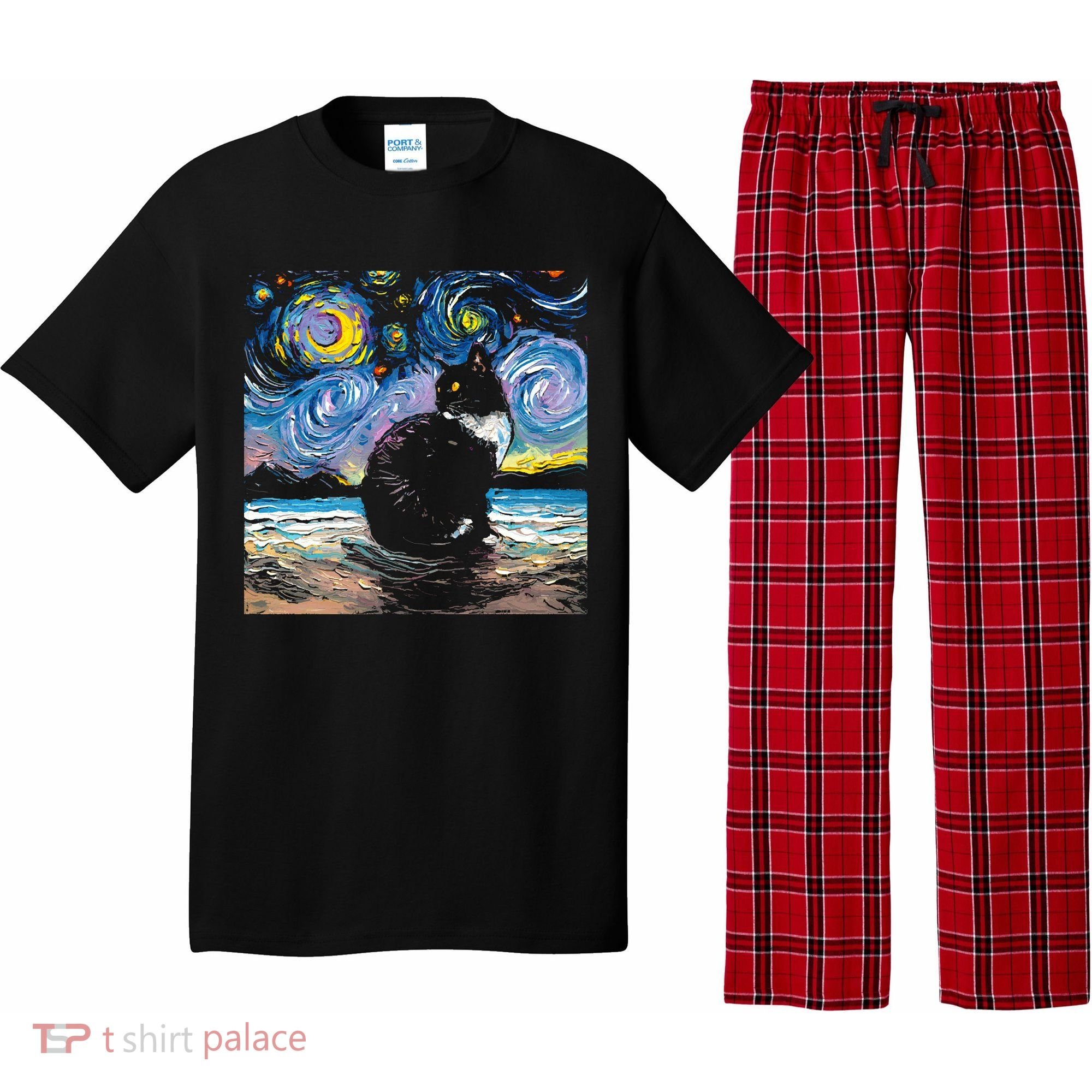 Black Tuxedo Cat Night 2 Pajama Set