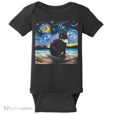Black Tuxedo Cat Night 2 Baby Bodysuit