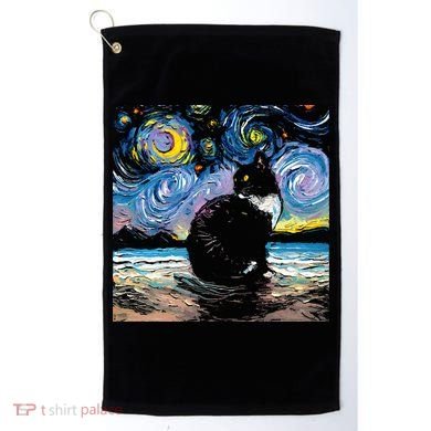 Black Tuxedo Cat Night 2 Golf Towel