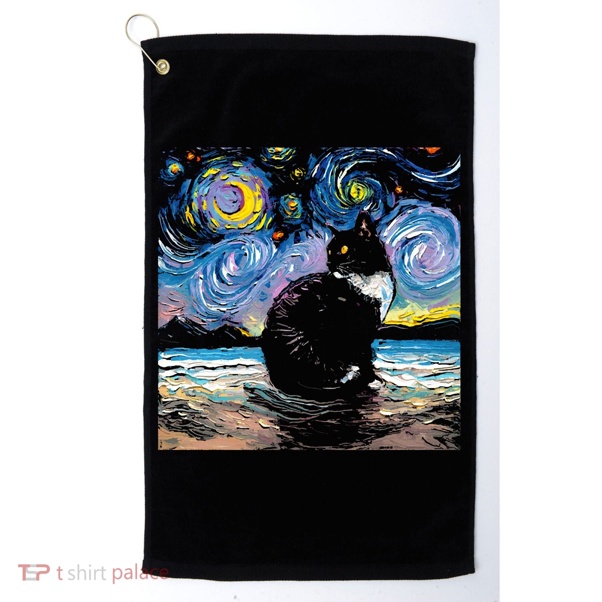 Black Tuxedo Cat Night 2 Golf Towel