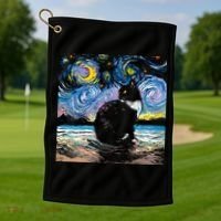 Black Tuxedo Cat Night 2 Golf Towel thumb 1