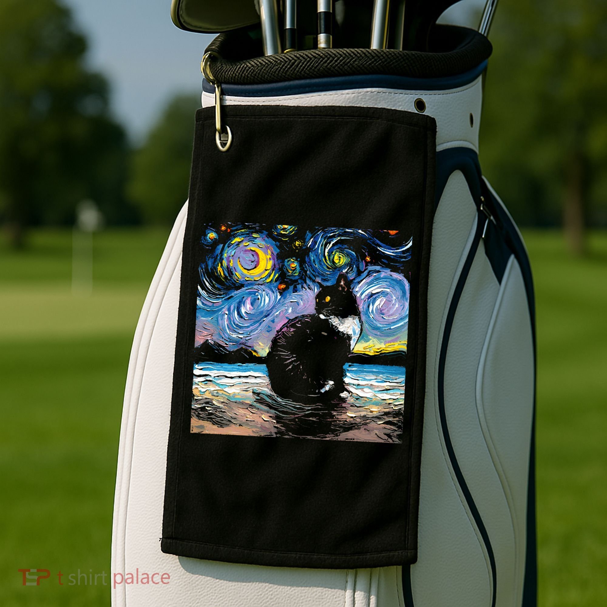 Black Tuxedo Cat Night 2 Golf Towel