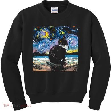 Black Tuxedo Cat Night 2 Kids Sweatshirt