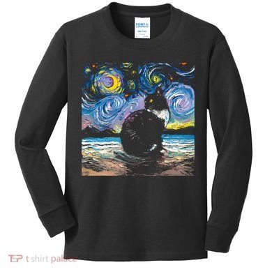 Black Tuxedo Cat Night 2 Kids Long Sleeve Shirt