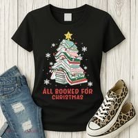 Book Tree Christmas Reading All Booked For Christmas  Women's T-Shirt thumb 3