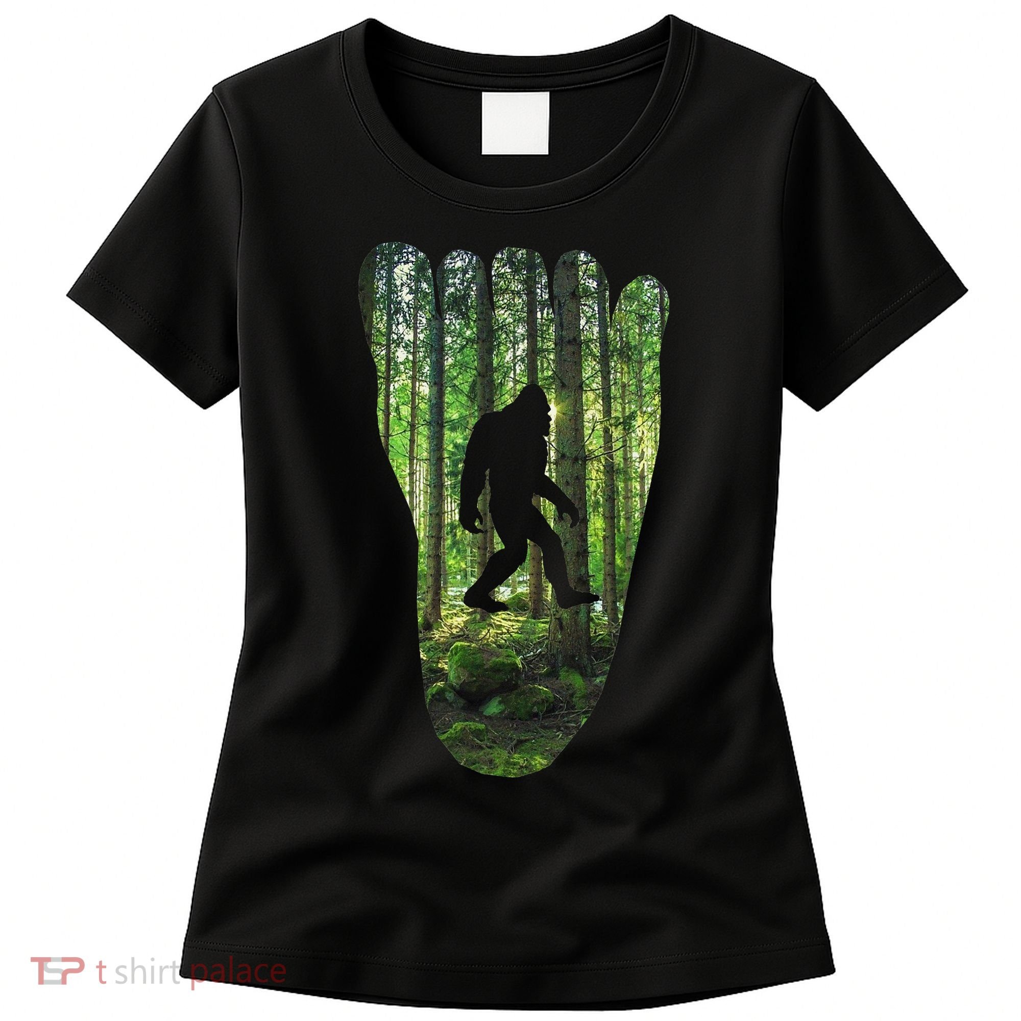 Bigfoot Track Cryptid Believer Forest Nature Woods Outdoors Women's T-Shirt