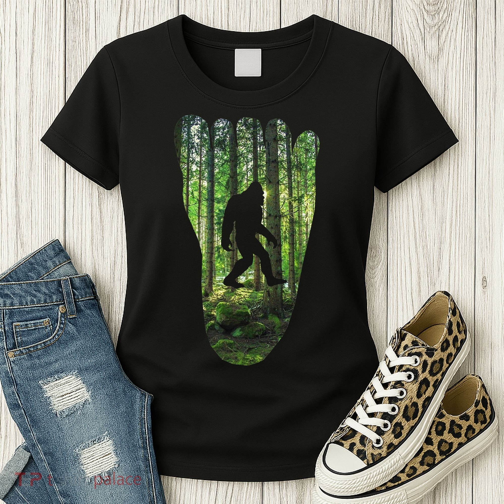 Bigfoot Track Cryptid Believer Forest Nature Woods Outdoors Women's T-Shirt