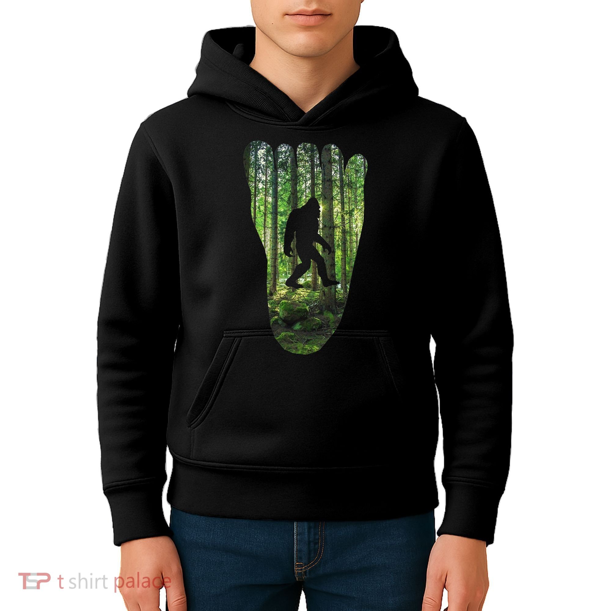 Bigfoot Track Cryptid Believer Forest Nature Woods Outdoors Kids Hoodie