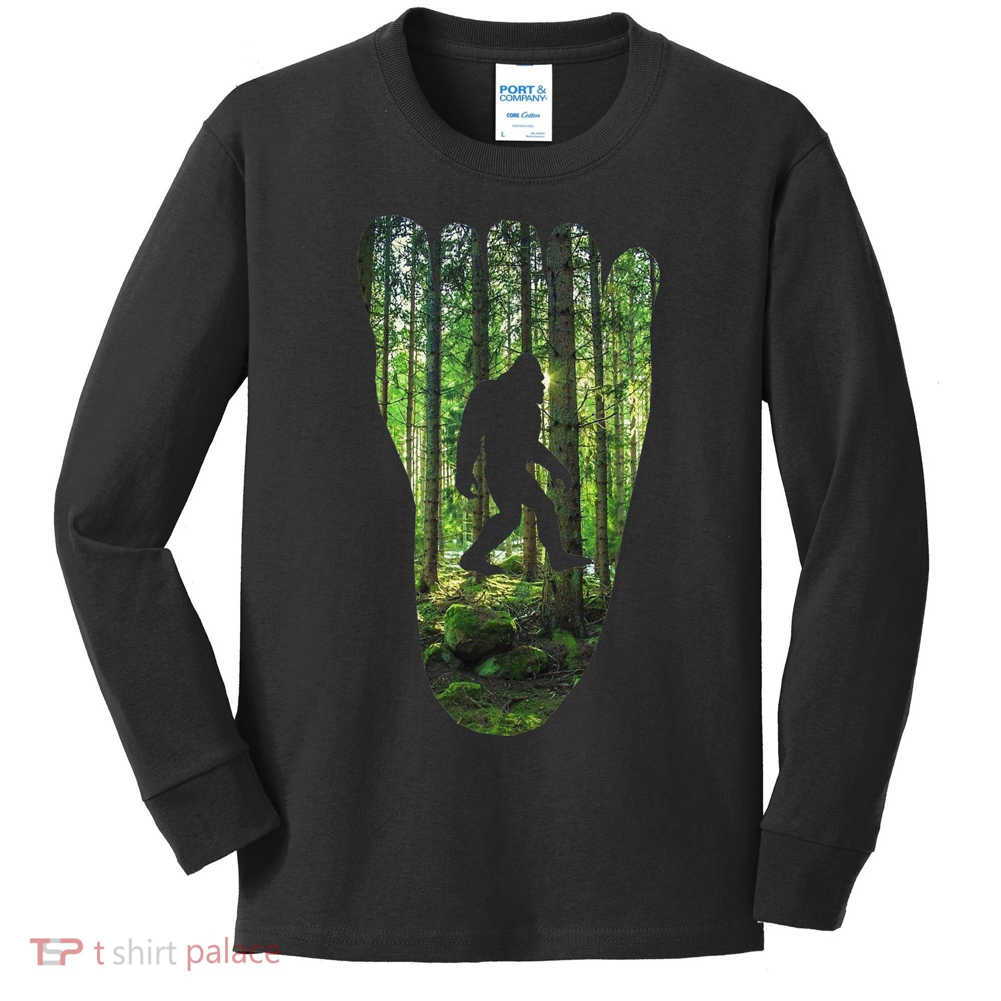 Bigfoot Track Cryptid Believer Forest Nature Woods Outdoors Kids Long Sleeve Shirt