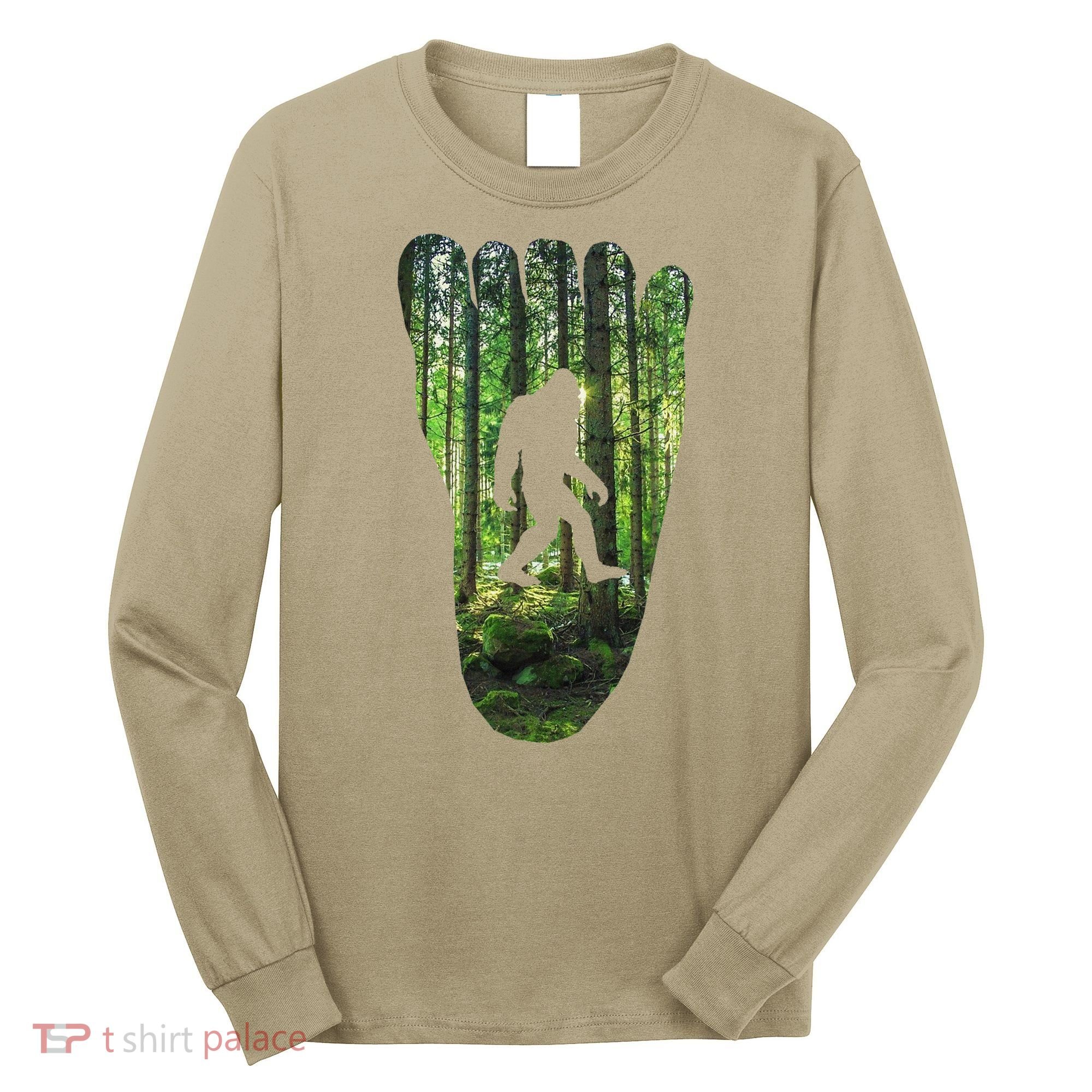 Bigfoot Track Cryptid Believer Forest Nature Woods Outdoors Long Sleeve Shirt