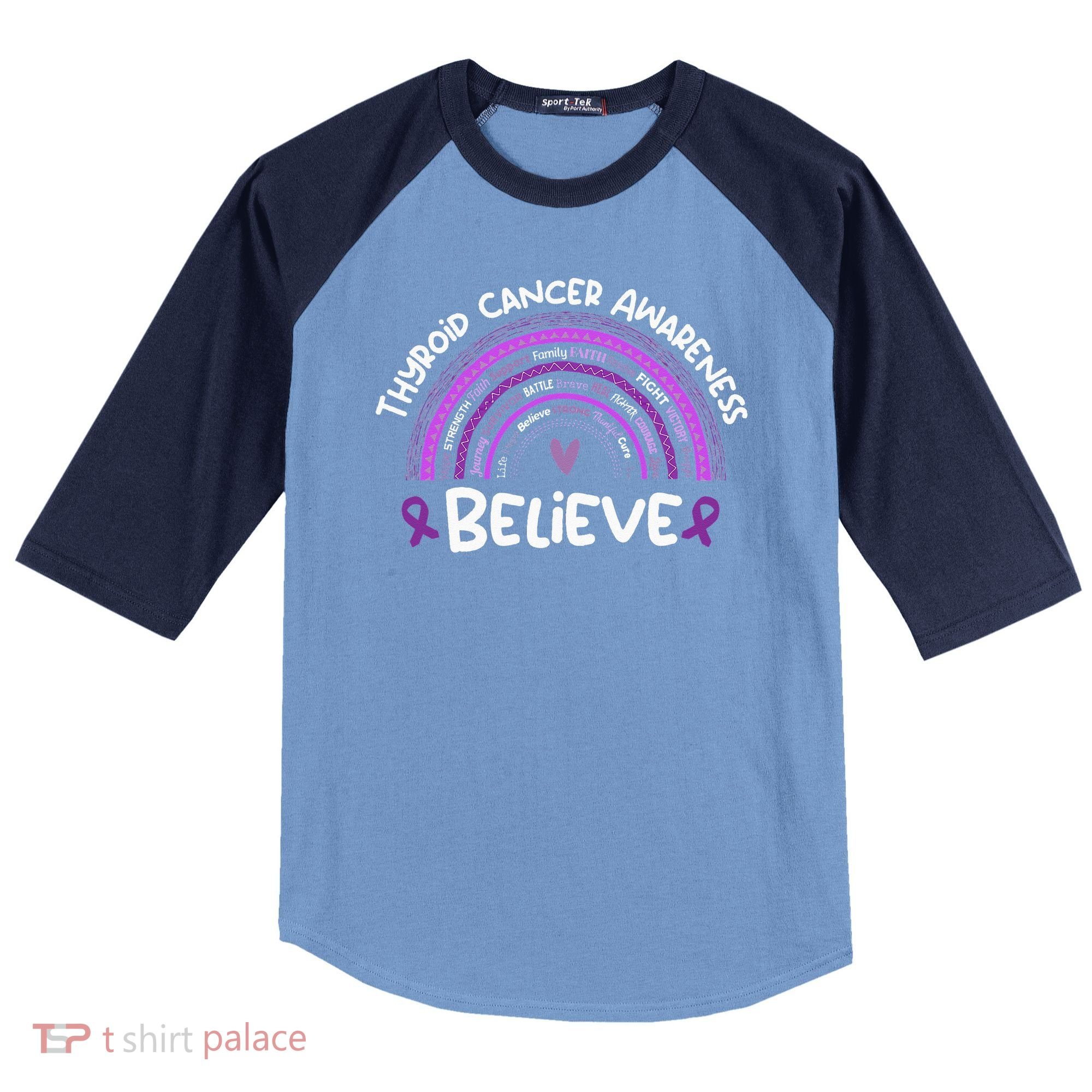 Believe Thyroid Cancer Awareness Month Thyroid Cancer Raglan Baseball Sleeve Shirt