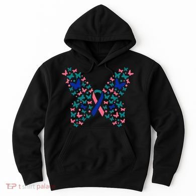 Butterfly Thyroid Cancer Awareness Ribbon Survivor Warrior Hoodie