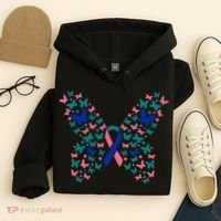 Butterfly Thyroid Cancer Awareness Ribbon Survivor Warrior Hoodie thumb 4