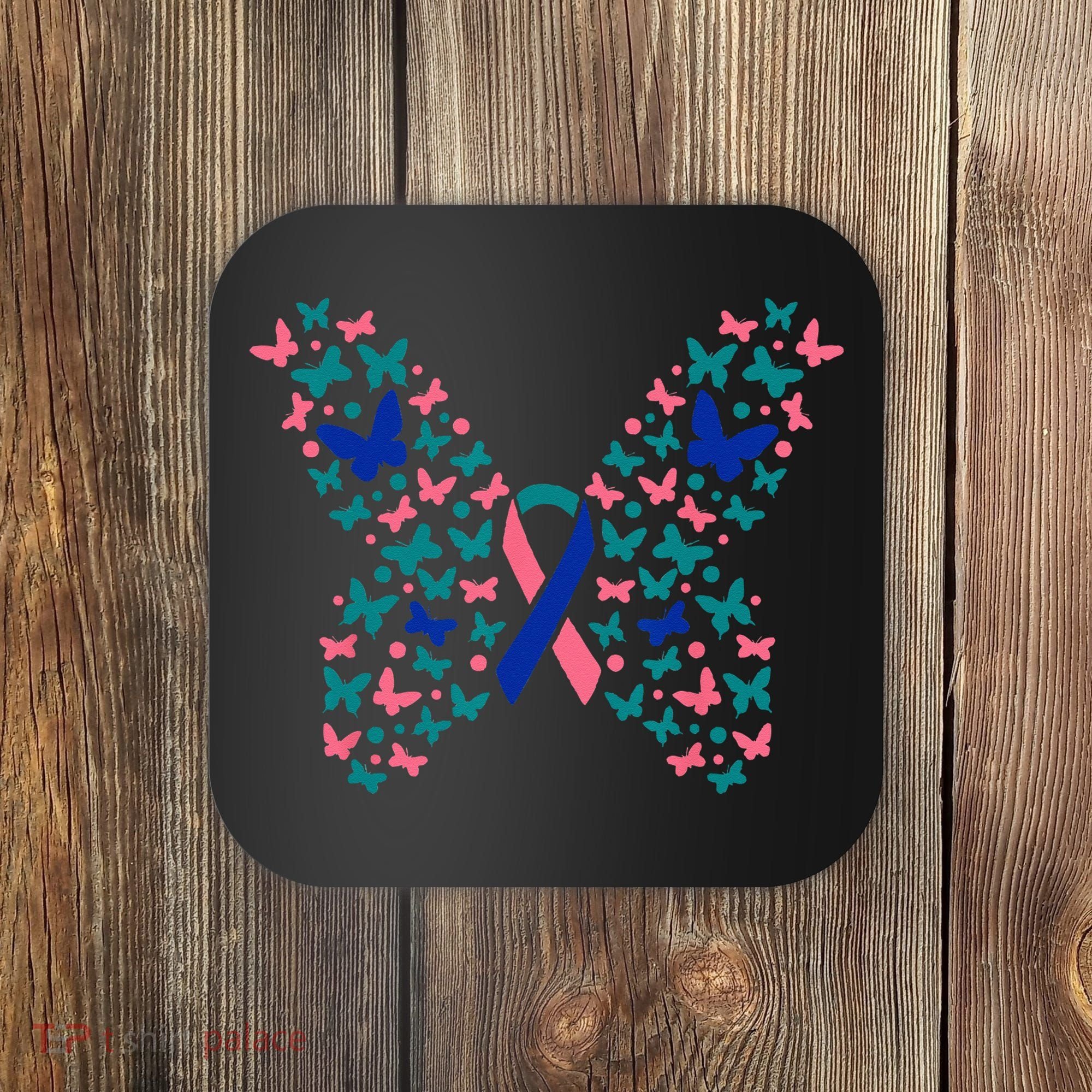 Butterfly Thyroid Cancer Awareness Ribbon Survivor Warrior Coaster