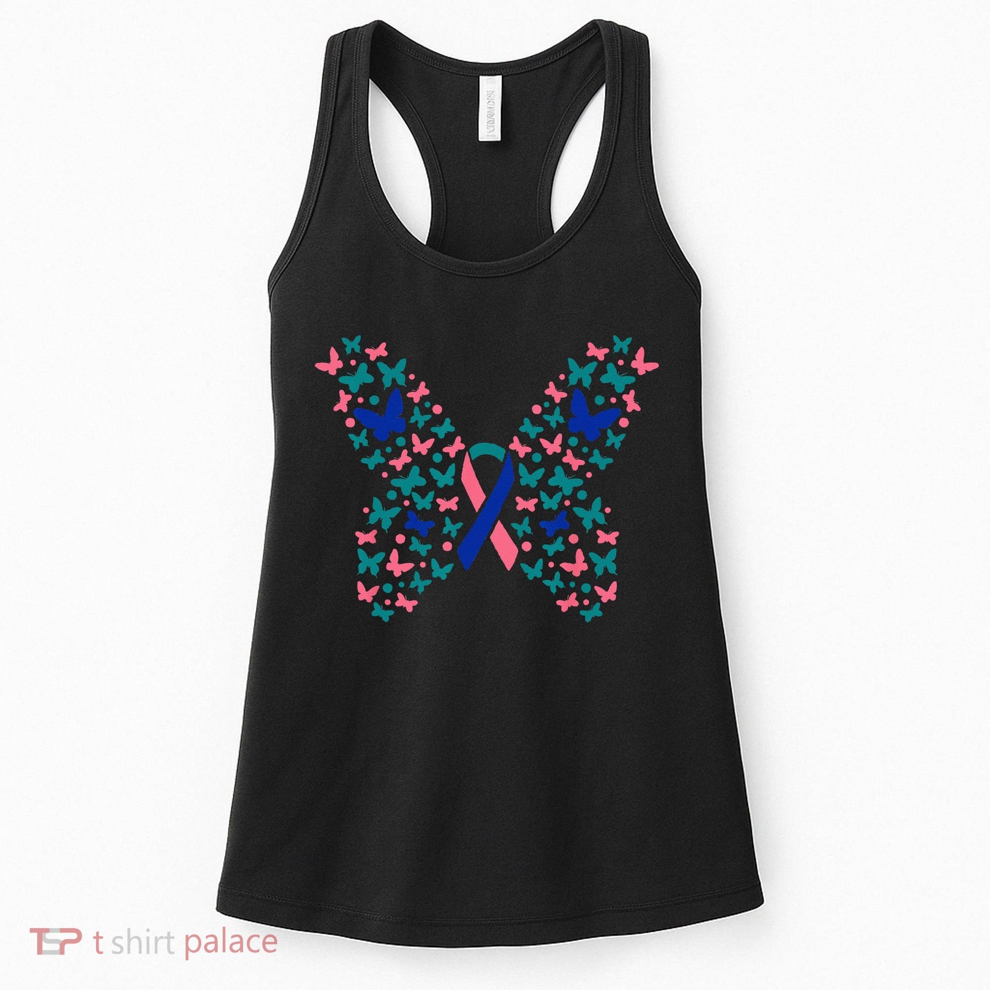 Butterfly Thyroid Cancer Awareness Ribbon Survivor Warrior Women's Tank Top