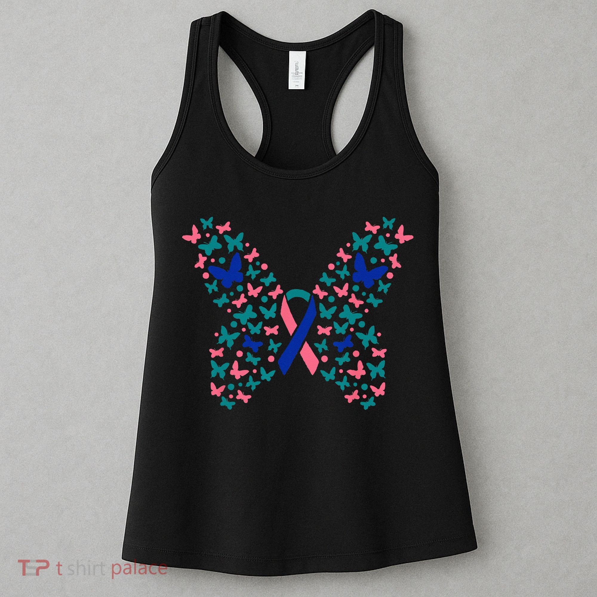 Butterfly Thyroid Cancer Awareness Ribbon Survivor Warrior Women's Tank Top