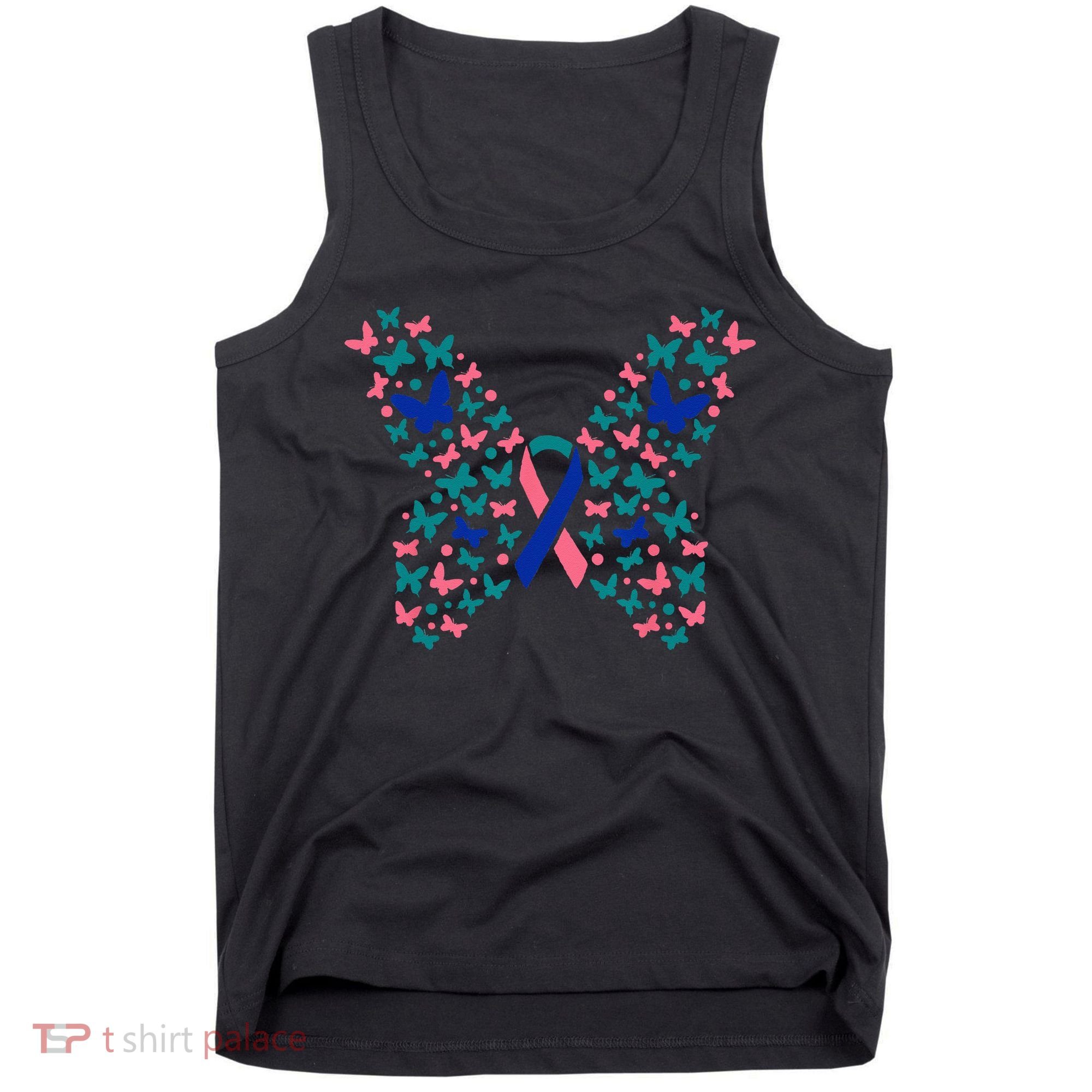 Butterfly Thyroid Cancer Awareness Ribbon Survivor Warrior Tank Top