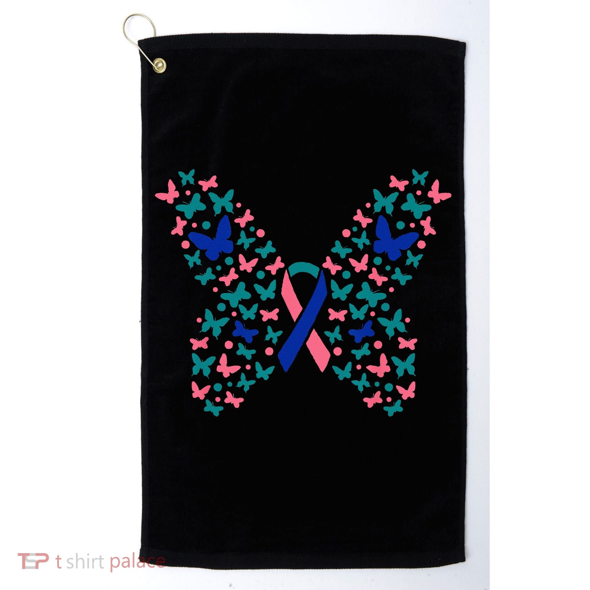 Butterfly Thyroid Cancer Awareness Ribbon Survivor Warrior Golf Towel