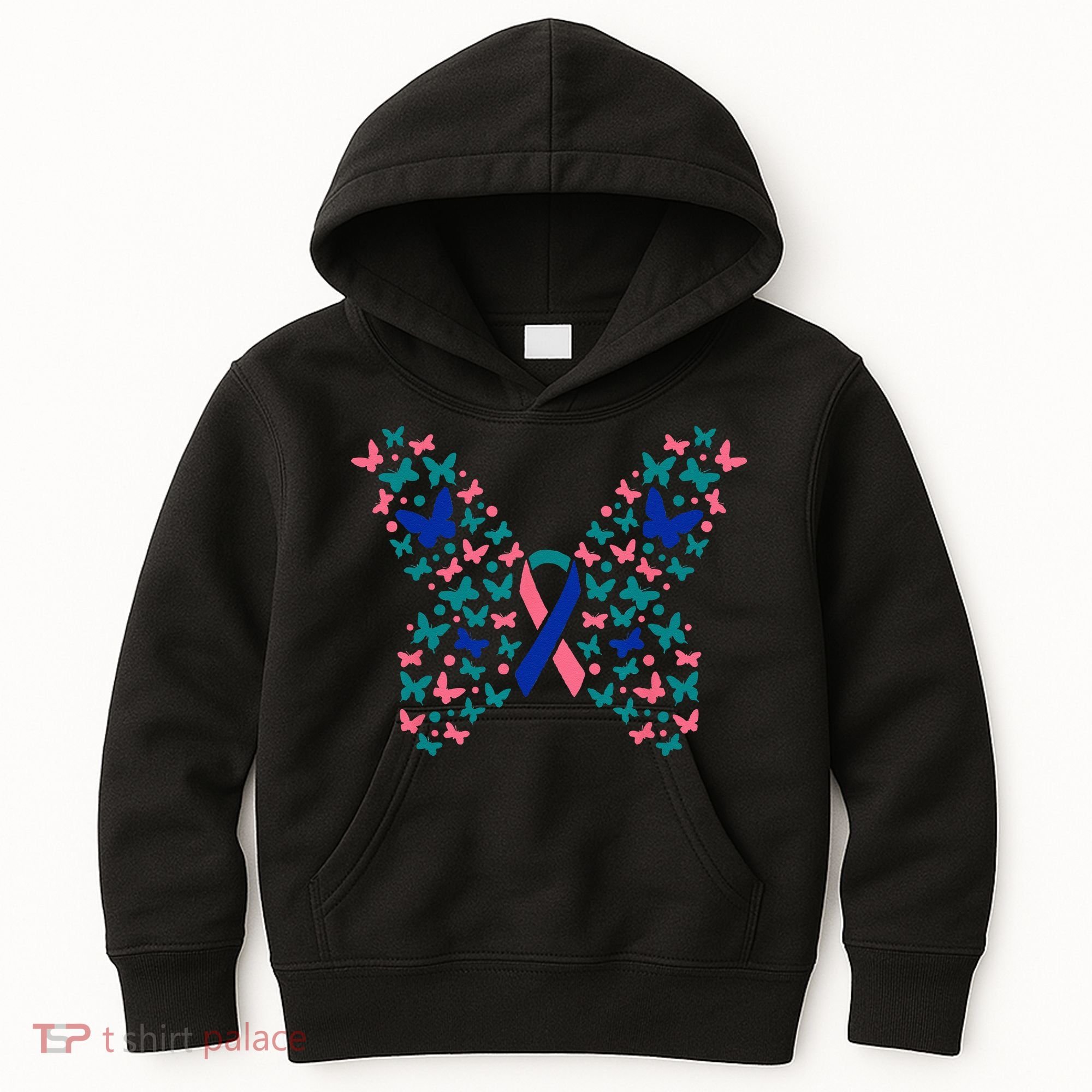 Butterfly Thyroid Cancer Awareness Ribbon Survivor Warrior Kids Hoodie
