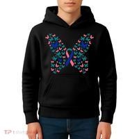 Butterfly Thyroid Cancer Awareness Ribbon Survivor Warrior Kids Hoodie thumb 4