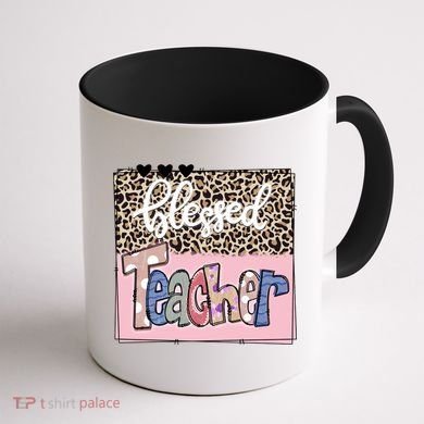 Blessed Teacher Cheetah Print Coffee Mug back