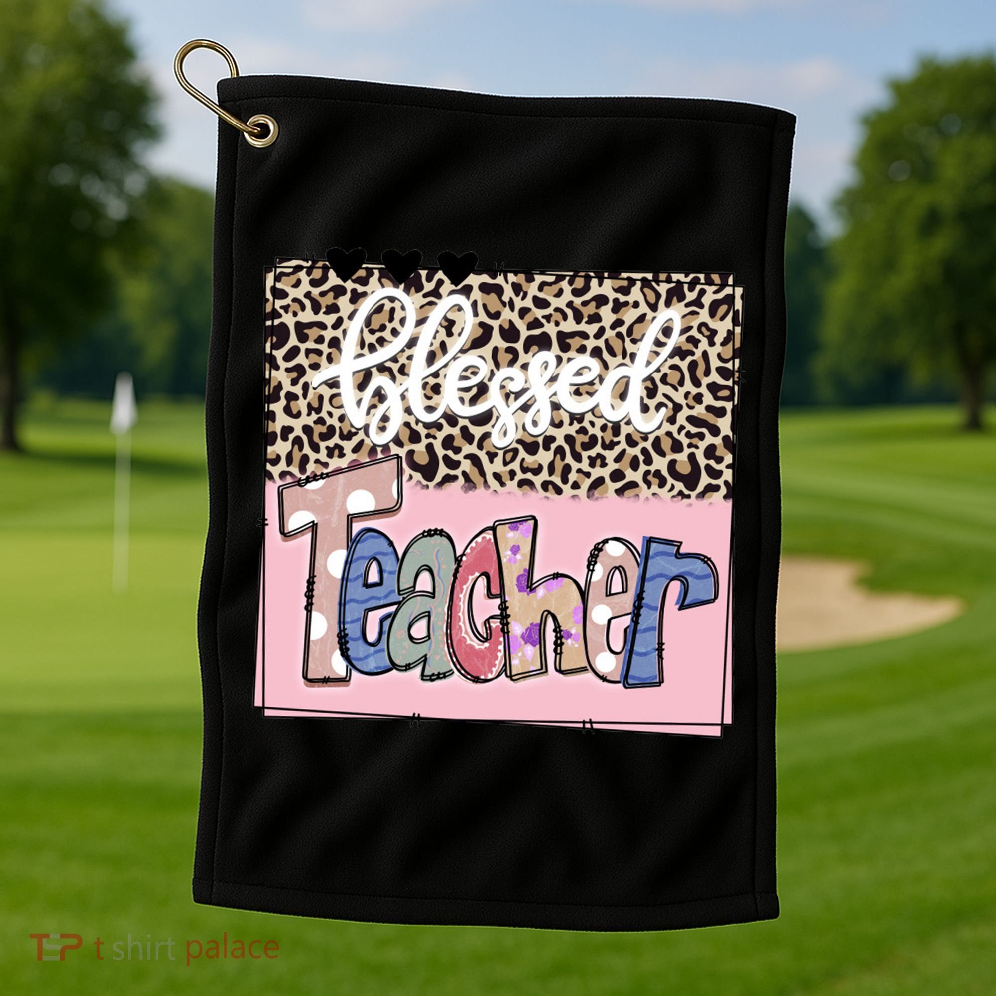 Blessed Teacher Cheetah Print Golf Towel