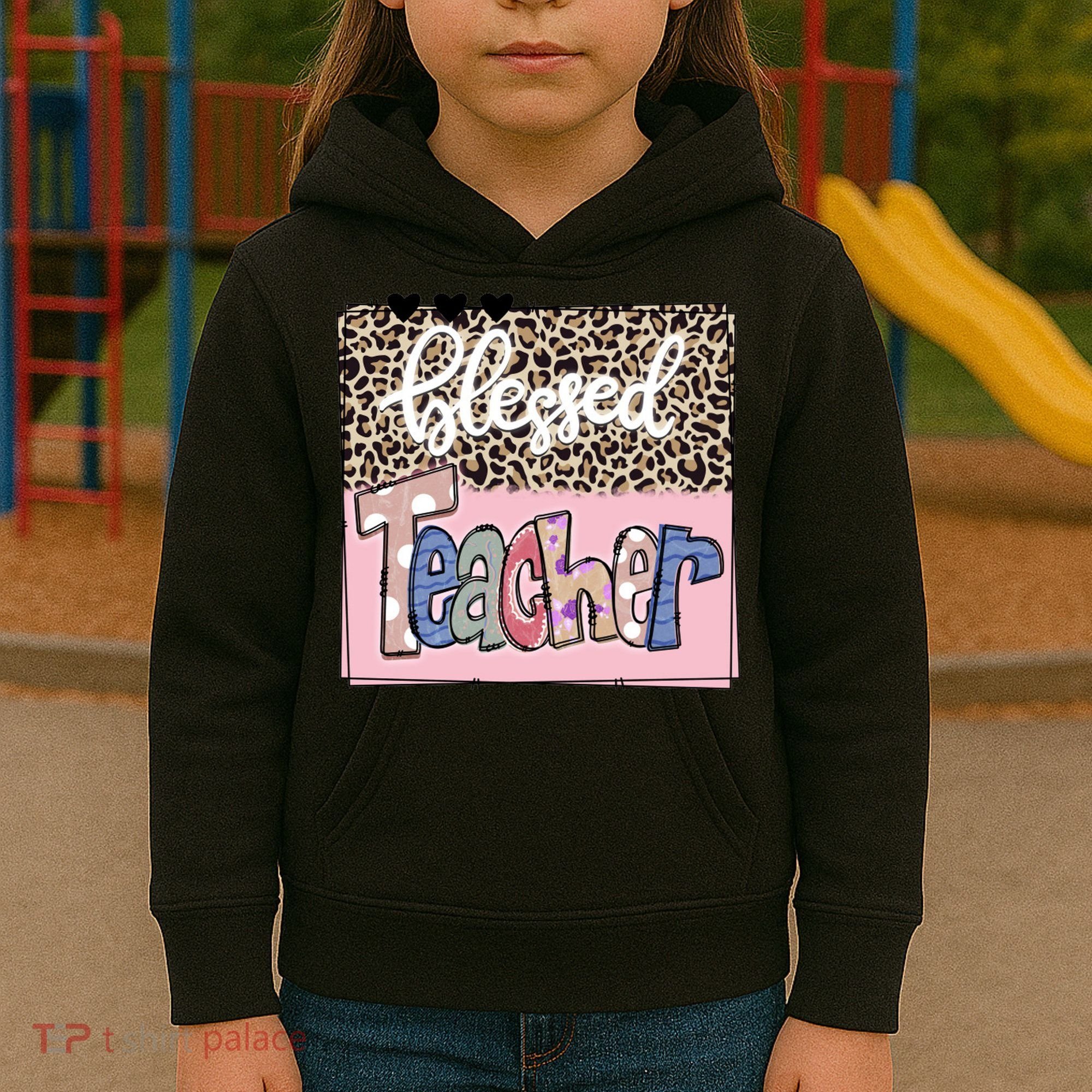 Blessed Teacher Cheetah Print Kids Hoodie