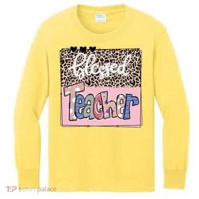 Blessed Teacher Cheetah Print Kids Long Sleeve Shirt