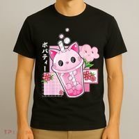 Boba Tea Cat Bubble Tea Kawaii Anime Japanese Girl Teenager T-Shirt thumb 3