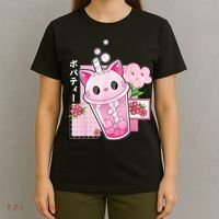 Boba Tea Cat Bubble Tea Kawaii Anime Japanese Girl Teenager T-Shirt thumb 4