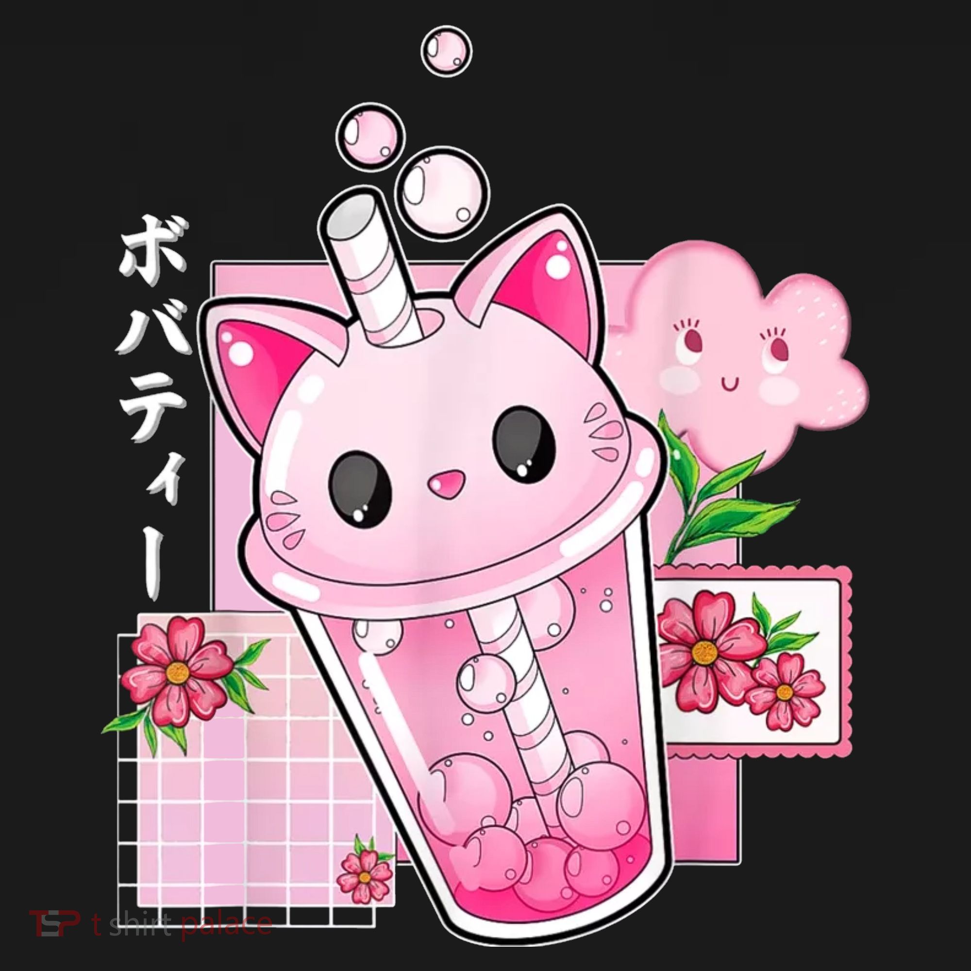 Boba Tea Cat Bubble Tea Kawaii Anime Japanese Girl Teenager T-Shirt
