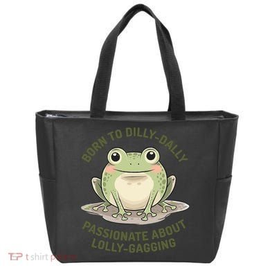 Born To Dilly Dally Funny Green Frog Meme Tote Bag