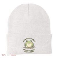 Born To Dilly Dally Funny Green Frog Meme Beanie thumb 0
