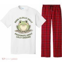 Born To Dilly Dally Funny Green Frog Meme Pajama Set thumb 0